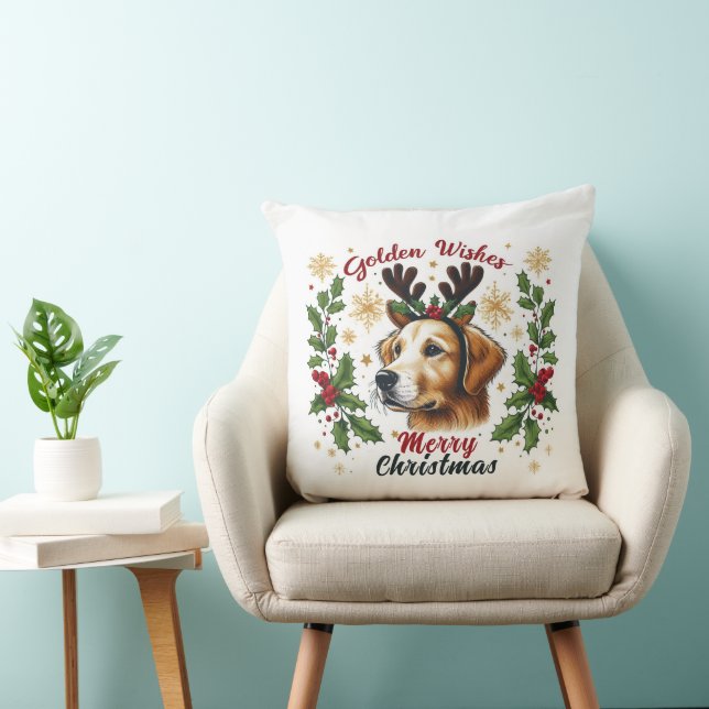 Festive Reindeer Golden Retriever Dog Christmas Cushion (Chair)