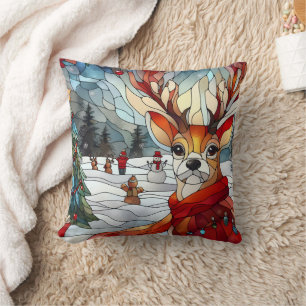 Festive reindeer in a snowy winter wonderland cushion