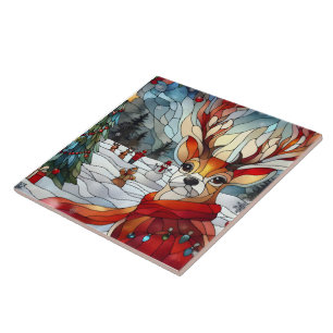 Festive reindeer in a snowy winter wonderland tile