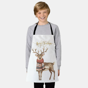 Festive Reindeer in a sweater Merry Christmas Apron