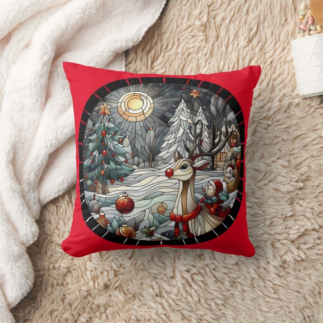 Festive reindeer in a winter wonderland at dusk cushion (Blanket)