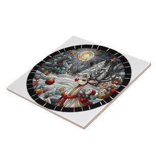 Festive reindeer in a winter wonderland at dusk tile