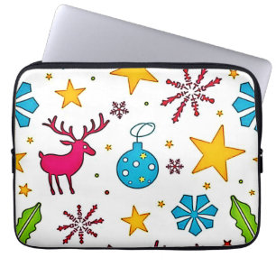 Festive Reindeer Magic Pattern Design Laptop Sleeve