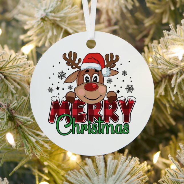 Festive Reindeer, Merry Christmas Metal Tree Decoration (Insitu)