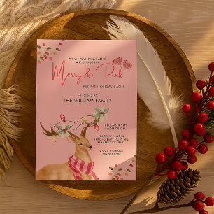 Festive Reindeer Merry & Pink Holiday Christmas Invitation