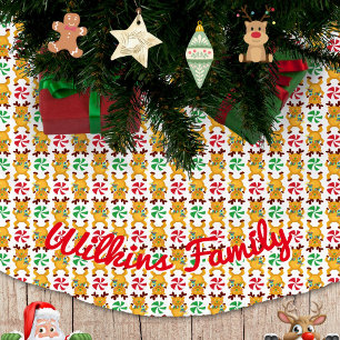 Festive Reindeer Red Green Peppermint Candy Brushed Polyester Tree Skirt