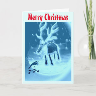Festive Reindeer Robin Cute Snow Scene Holiday Card
