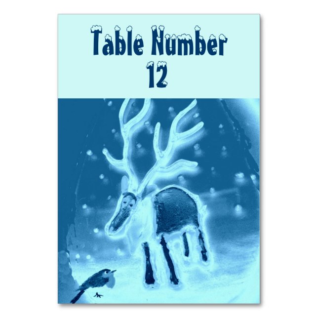 Festive Reindeer Robin in the snow Table Number (Front)