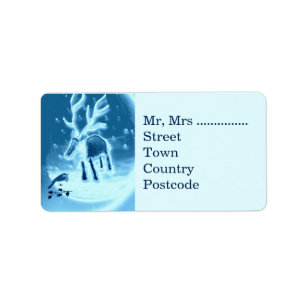Festive Reindeer Robin Snow Scene Label