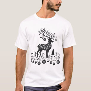 Festive Reindeer Silhouette with Ornaments T-Shirt