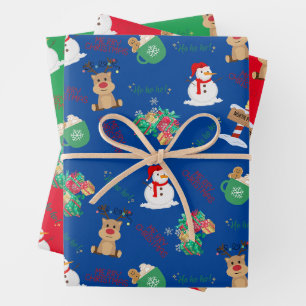 Festive Reindeer, Snowman & Presents  Wrapping Paper Sheet