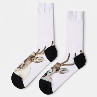 Festive Reindeer Socks with Silly Faces 