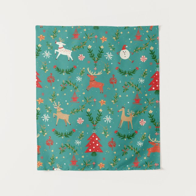 Festive Reindeer Wonderland Tapestry (Front)