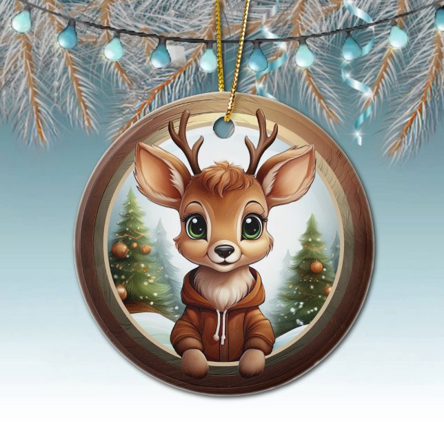 Festive Reindeer Xmas Wooden Frame Decoration 🦌🎄 (Festive Reindeer Xmas Wooden Frame Decoration Rustic Holiday Deer Christmas tree ceramic ornament 🦌)