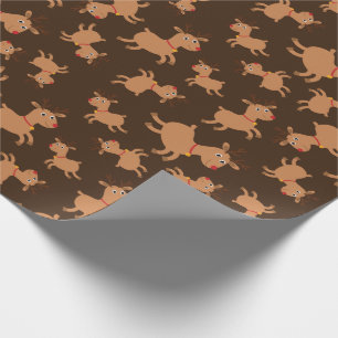 Festive Reindeers Dark Seamless Christmas Gift Wrapping Paper