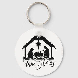 Festive Religious Christmas Manger scene Key Ring
