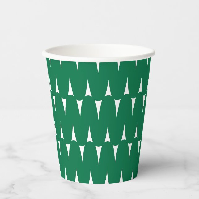 Festive Retro Bright Green Wavy Lines Christmas Paper Cups (Front)