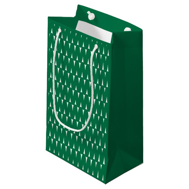 Festive Retro Bright Green Wavy Lines Christmas Small Gift Bag (Front Angled)