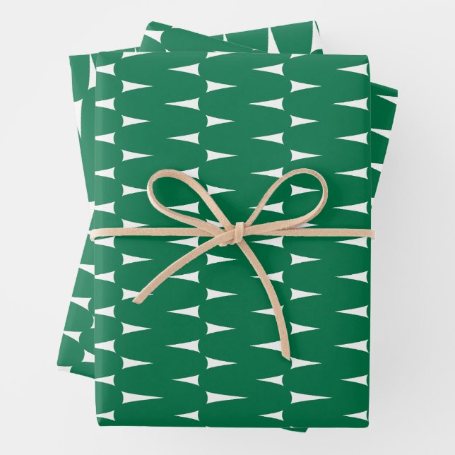 Festive Retro Bright Green Wavy Lines Christmas Wrapping Paper Sheet (In situ)