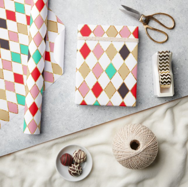 Festive Retro Christmas Diamond Pattern Wrapping Paper (Crafts)