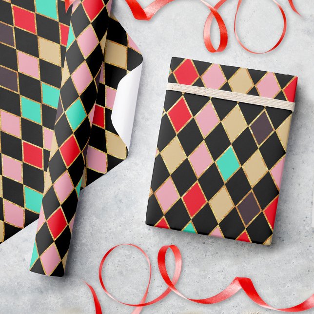 Festive Retro Christmas Diamond Pattern Wrapping Paper (Creator Uploaded)