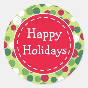 Festive Retro Christmas Dot Happy Holiday Stickers