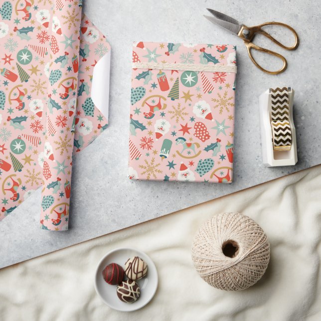 Festive Retro Christmas Holiday Pattern Wrapping Paper (Crafts)
