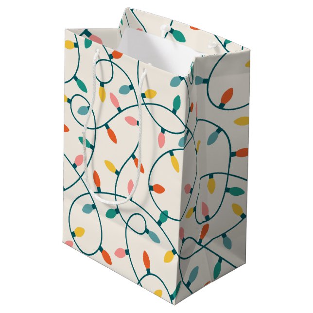 Festive Retro Christmas Light Strand Pattern Medium Gift Bag (Back Angled)