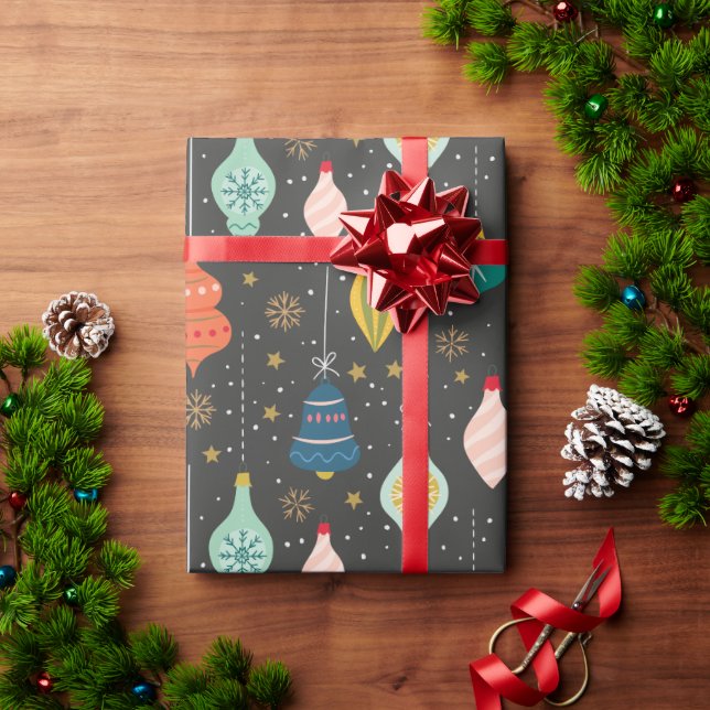 Festive Retro Christmas Ornaments  Wrapping Paper (Holiday Gift)