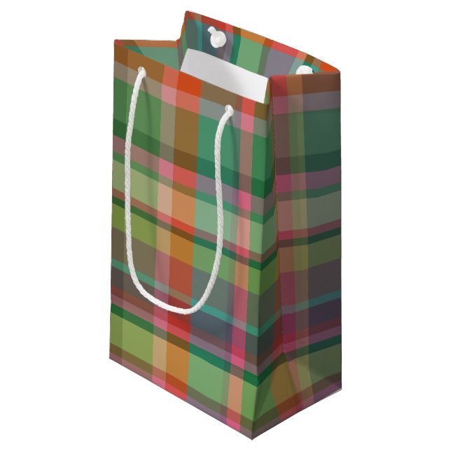 Festive Retro Christmas Plaid Cute Preppy Holiday Small Gift Bag (Front Angled)