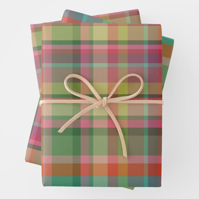 Festive Retro Christmas Plaid Cute Preppy Holiday Wrapping Paper Sheet (In situ)