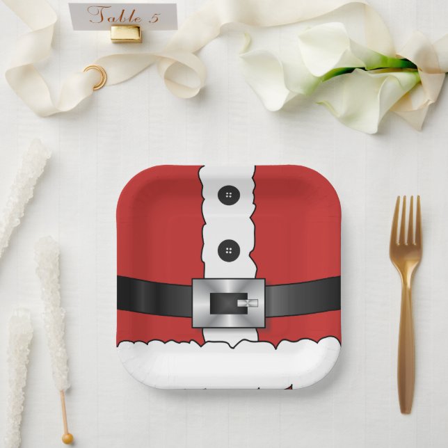 Festive Retro christmas red suit  Santa Claus Paper Plate (Wedding)