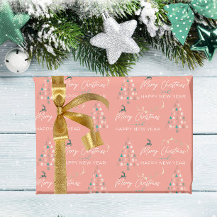 Festive Retro Doodle Christmas Tree Reindeer Stars Wrapping Paper