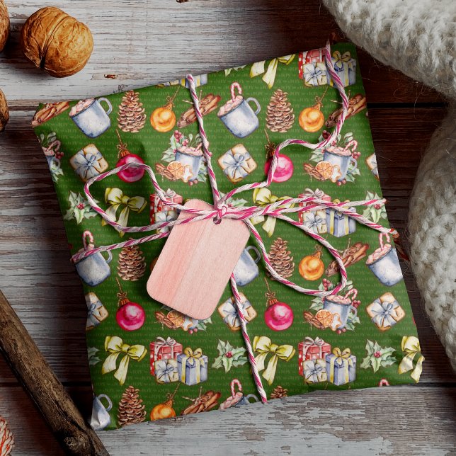 Festive retro green vintage Christmas pattern Wrapping Paper (Creator Uploaded)