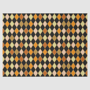 Festive Retro Orange Black Diamond Pattern Tissue Paper