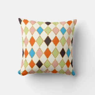Festive Retro Pastel Diamond Pattern Cushion