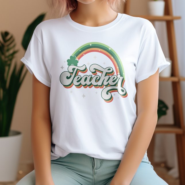 Festive Retro Rainbow Teacher St. Patricks Day T-Shirt (Creator Uploaded)