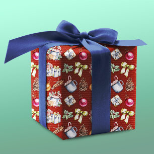 Festive retro red vintage Christmas pattern Wrapping Paper