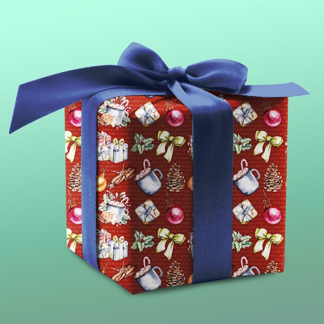 Festive retro red vintage Christmas pattern Wrapping Paper (Creator Uploaded)