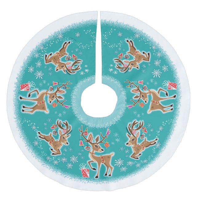 Festive Retro Reindeer Brushed Polyester Tree Skirt (Front)