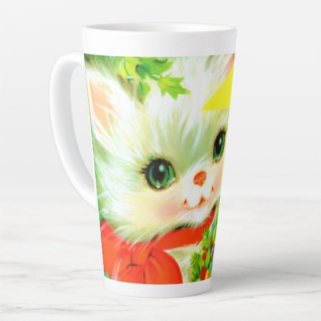 festive retro vintage Christmas cat Holiday Latte Mug (Left Angle)