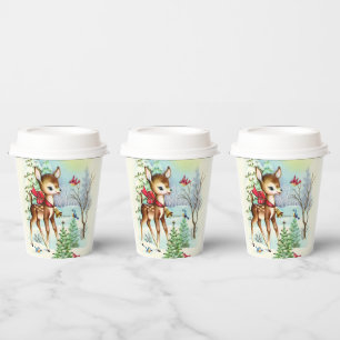 Festive retro vintage Christmas deer Paper Cups