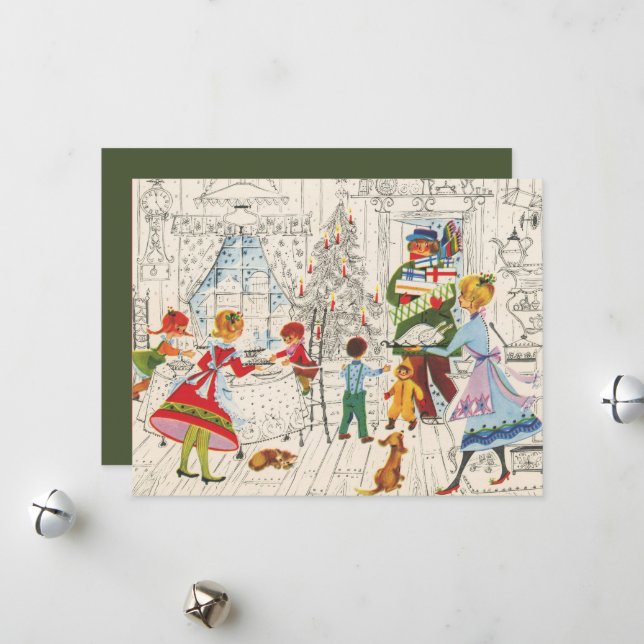 festive retro vintage Christmas Holiday Card (Front/Back In Situ)