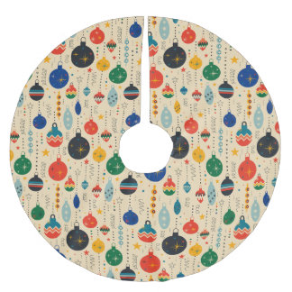 Festive Retro Vintage Christmas Ornaments Brushed Polyester Tree Skirt