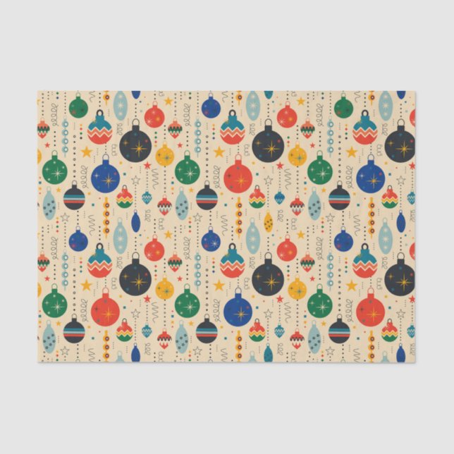 Festive Retro Vintage Christmas Ornaments  Tissue Paper (Front)