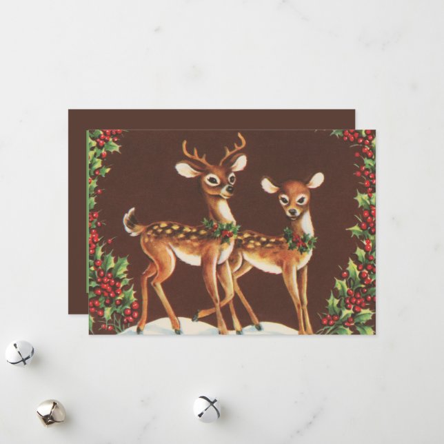 Festive retro vintage Christmas reindeer Holiday Card (Front/Back In Situ)