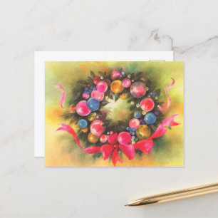 festive retro vintage Christmas wreath Postcard