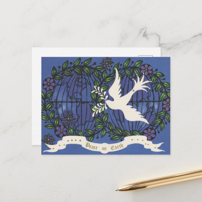 festive retro vintage dove Christmas Postcard (Front/Back In Situ)
