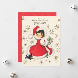 festive retro vintage girl Christmas Holiday Card