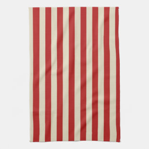 Festive Retro Vintage Vertical PopCorn Stripes Tea Towel
